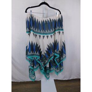 Lane Bryant Skirt Womens Plus 20 White Teal Handkerchief Hem Boho Geometric